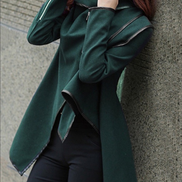 Olive Asymmetric Wrap Jacket, Shawl Collar, New - Picture 4 of 5